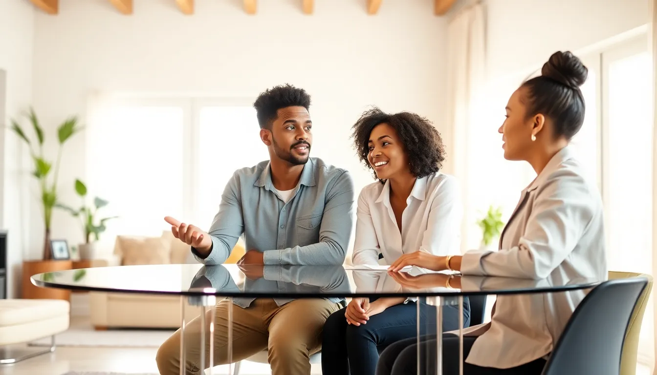 diverse couple discussing relationship issues in a modern setting.